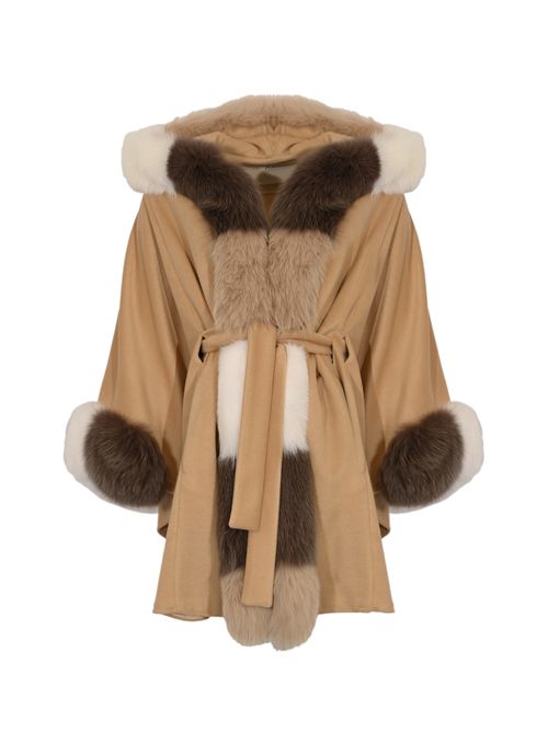 Mantella CD1205 effetto lana con pelliccia di volpe YES LONDON | CD1205CAMEL/MULTI